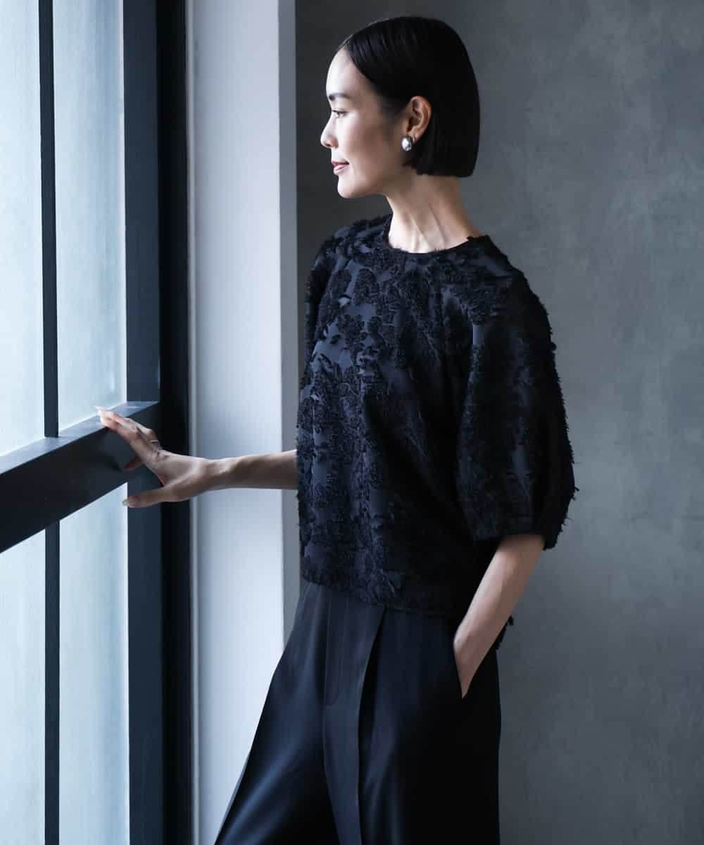 FMBHD05230 MICHEL KLEIN(ミッシェルクラン) [セットアップ対応]フラワージャカードブラウス ブラック