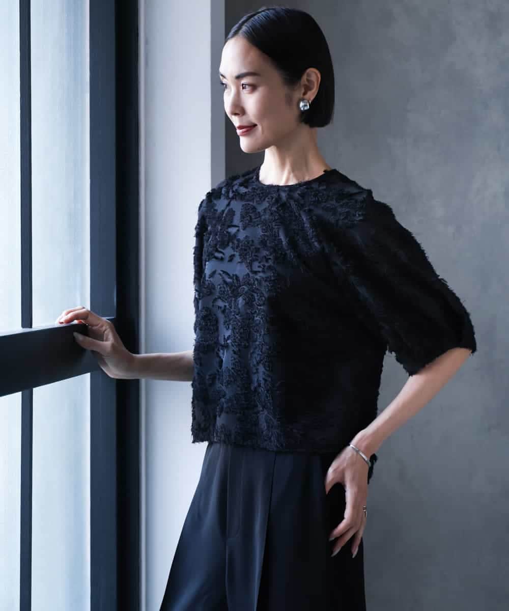 FMBHD05230 MICHEL KLEIN(ミッシェルクラン) [セットアップ対応]フラワージャカードブラウス ブラック