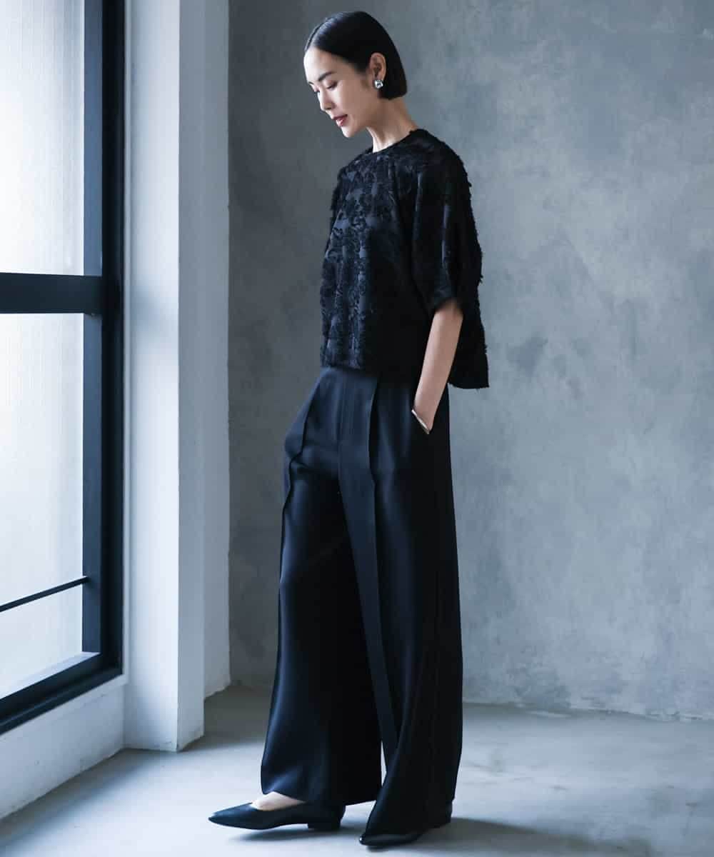 FMBHD05230 MICHEL KLEIN(ミッシェルクラン) [セットアップ対応]フラワージャカードブラウス ブラック