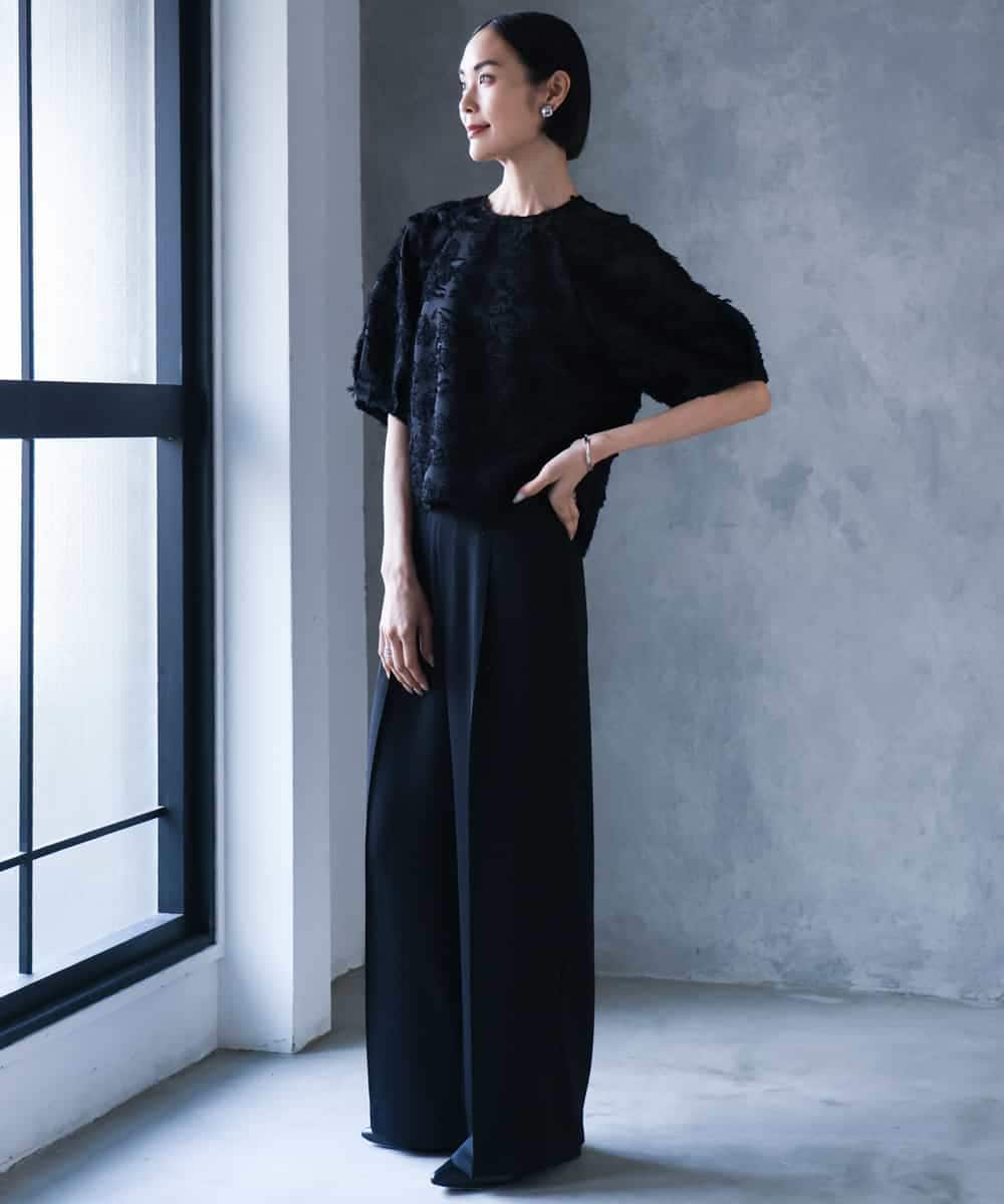 FMBHD05230 MICHEL KLEIN(ミッシェルクラン) [セットアップ対応]フラワージャカードブラウス ブラック