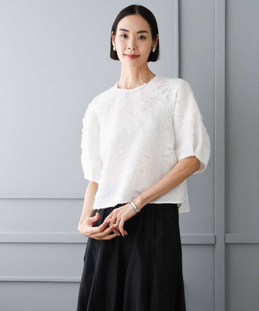 FMBHD05230 MICHEL KLEIN(ミッシェルクラン) [セットアップ対応]フラワージャカードブラウス ブラック