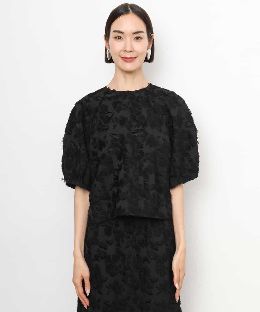 FMBHD05230 MICHEL KLEIN(ミッシェルクラン) [セットアップ対応]フラワージャカードブラウス ブラック