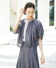 FMBHD05240 MICHEL KLEIN(ミッシェルクラン) [セットアップ対応]デニムライク ギャザーブラウス ネイビー