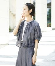 FMBHD05240 MICHEL KLEIN(ミッシェルクラン) [セットアップ対応]デニムライク ギャザーブラウス ネイビー