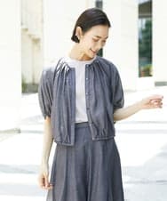 FMBHD05240 MICHEL KLEIN(ミッシェルクラン) [セットアップ対応]デニムライク ギャザーブラウス ネイビー