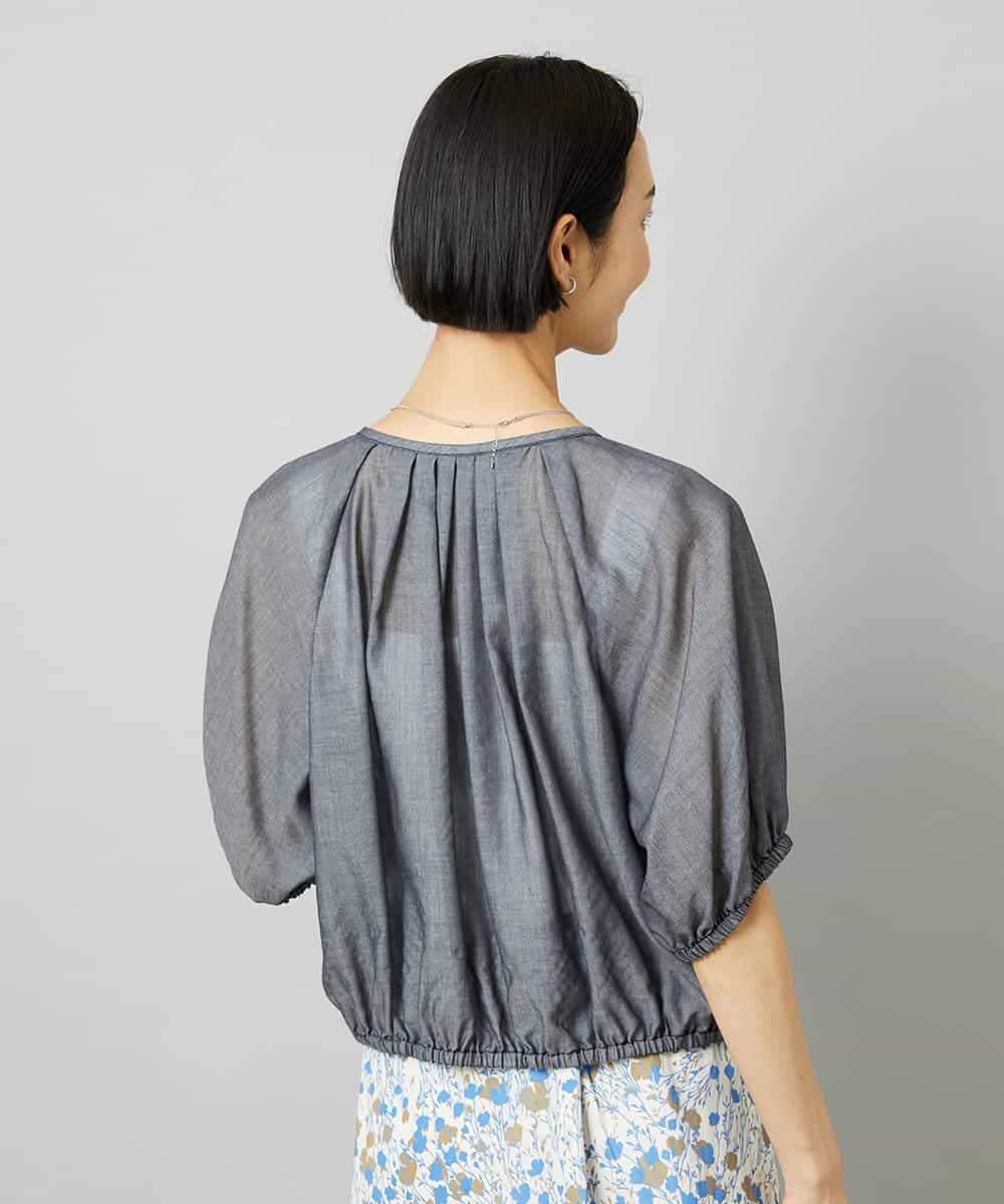FMBHD05240 MICHEL KLEIN(ミッシェルクラン) [セットアップ対応]デニムライク ギャザーブラウス ネイビー