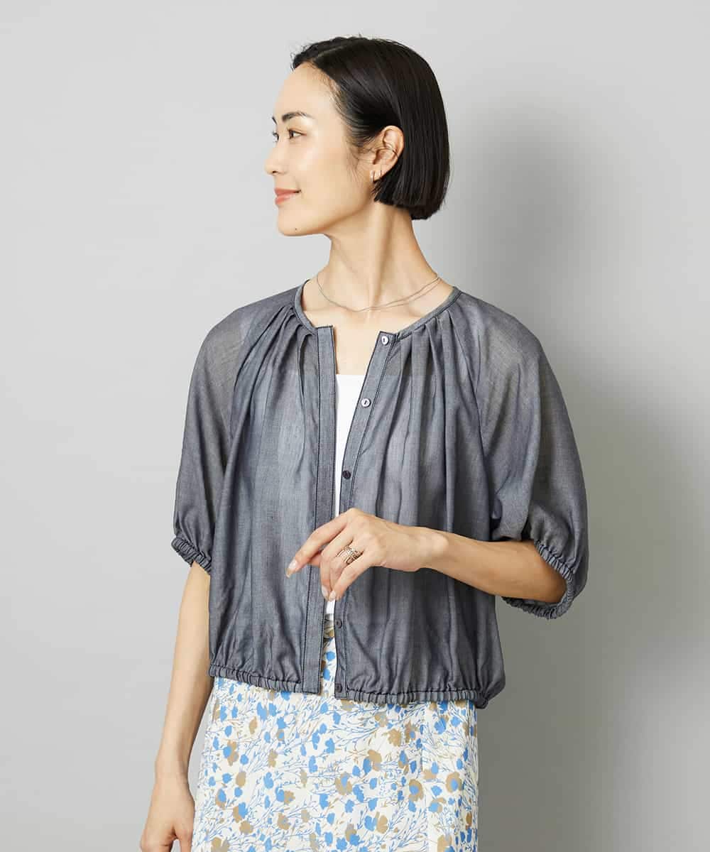FMBHD05240 MICHEL KLEIN(ミッシェルクラン) [セットアップ対応]デニムライク ギャザーブラウス ネイビー