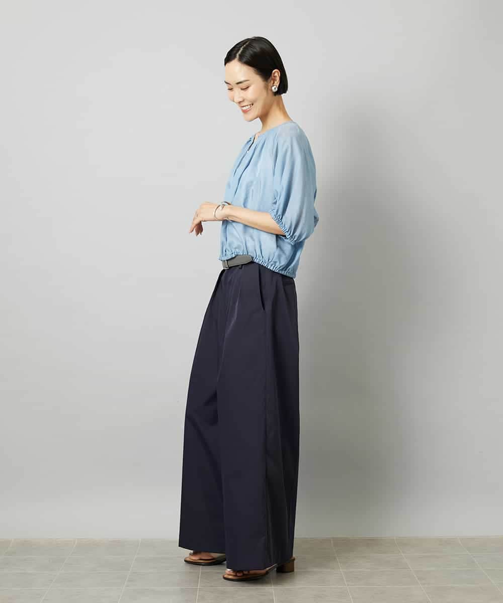 FMBHD05240 MICHEL KLEIN(ミッシェルクラン) [セットアップ対応]デニムライク ギャザーブラウス ネイビー