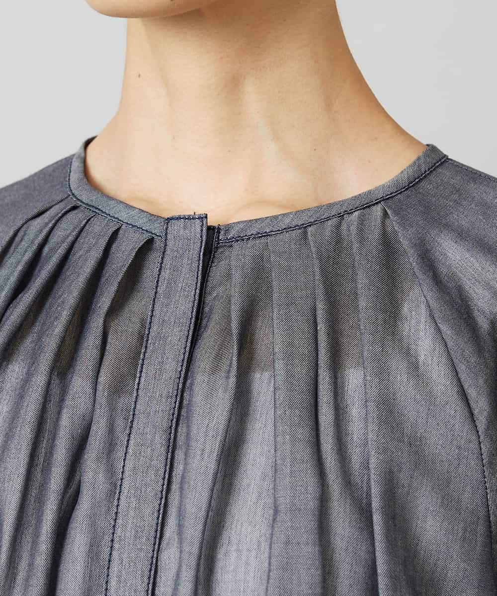 FMBHD05240 MICHEL KLEIN(ミッシェルクラン) [セットアップ対応]デニムライク ギャザーブラウス ネイビー