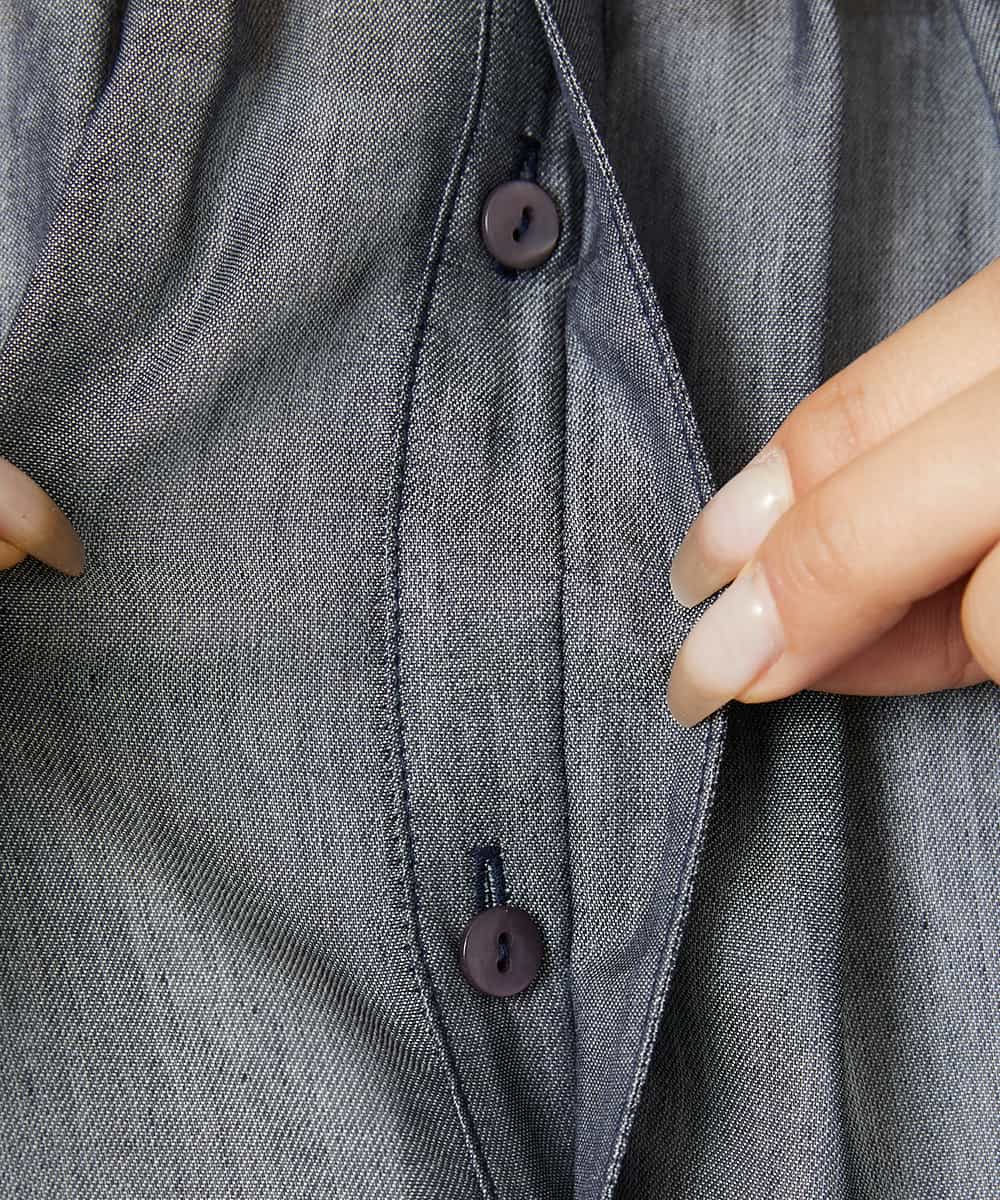 FMBHD05240 MICHEL KLEIN(ミッシェルクラン) [セットアップ対応]デニムライク ギャザーブラウス ネイビー