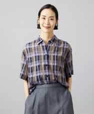 FMBHD06240 MICHEL KLEIN(ミッシェルクラン) シアーチェックシャツ パープル