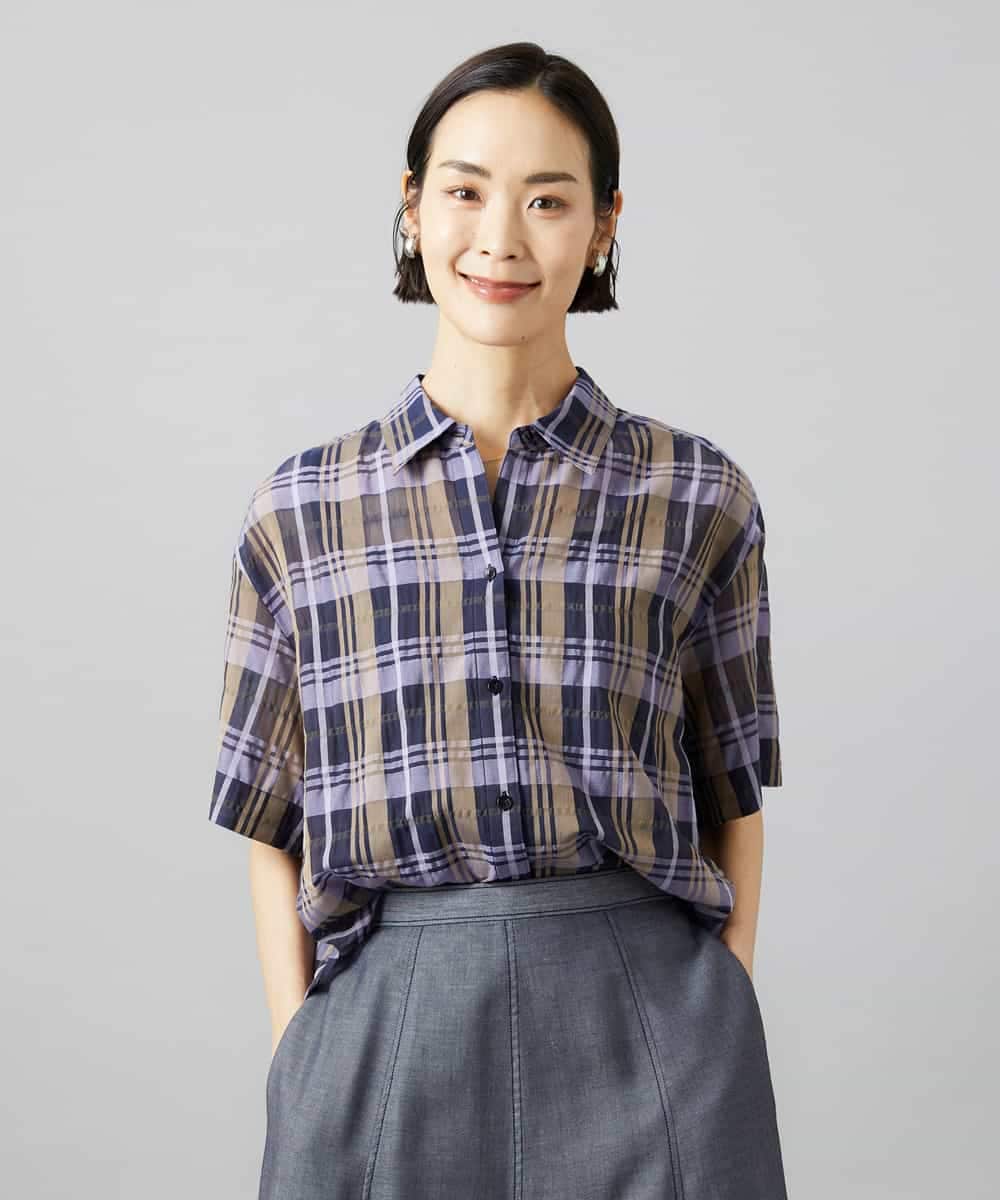 FMBHD06240 MICHEL KLEIN(ミッシェルクラン) シアーチェックシャツ パープル