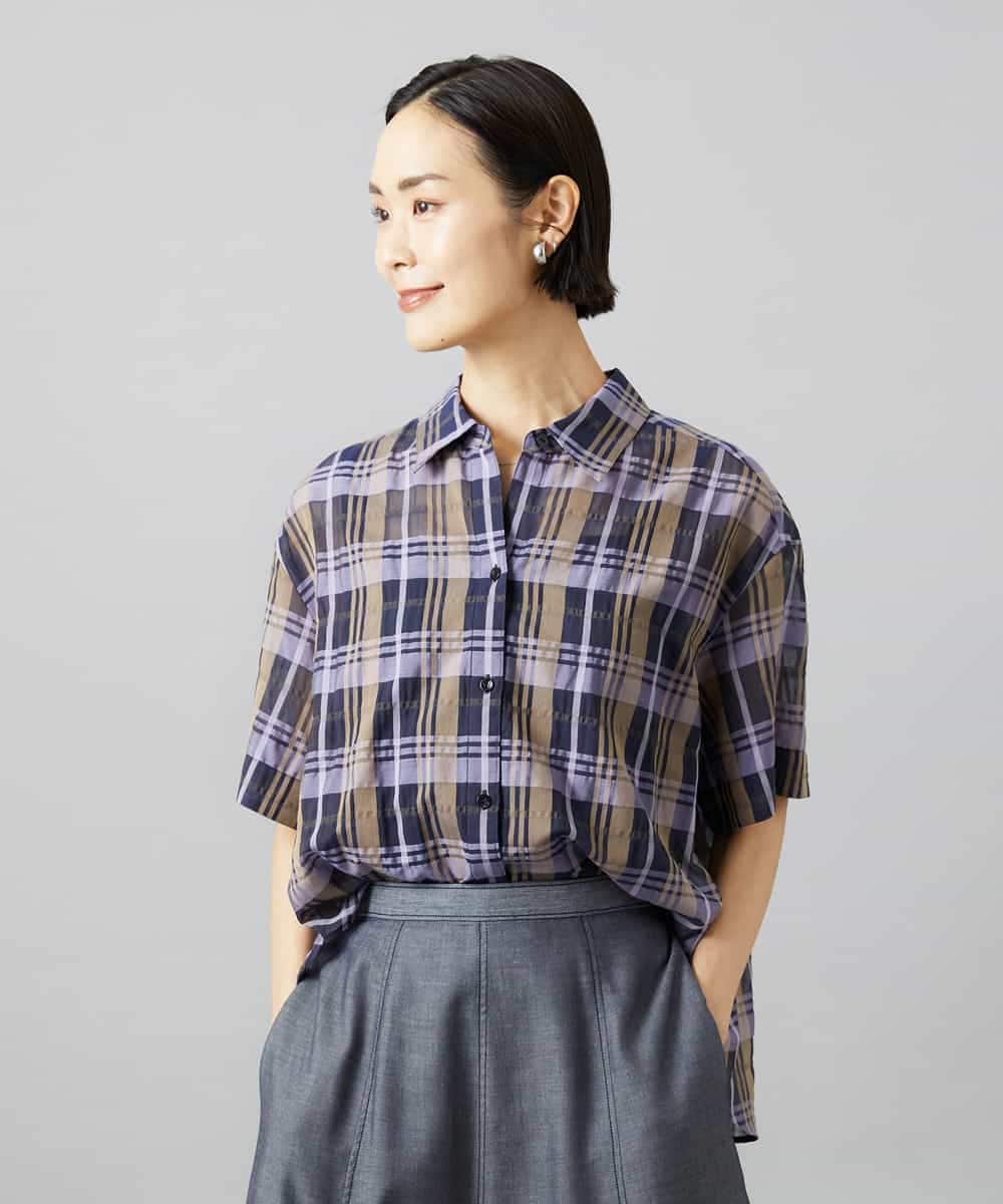 FMBHD06240 MICHEL KLEIN(ミッシェルクラン) シアーチェックシャツ パープル
