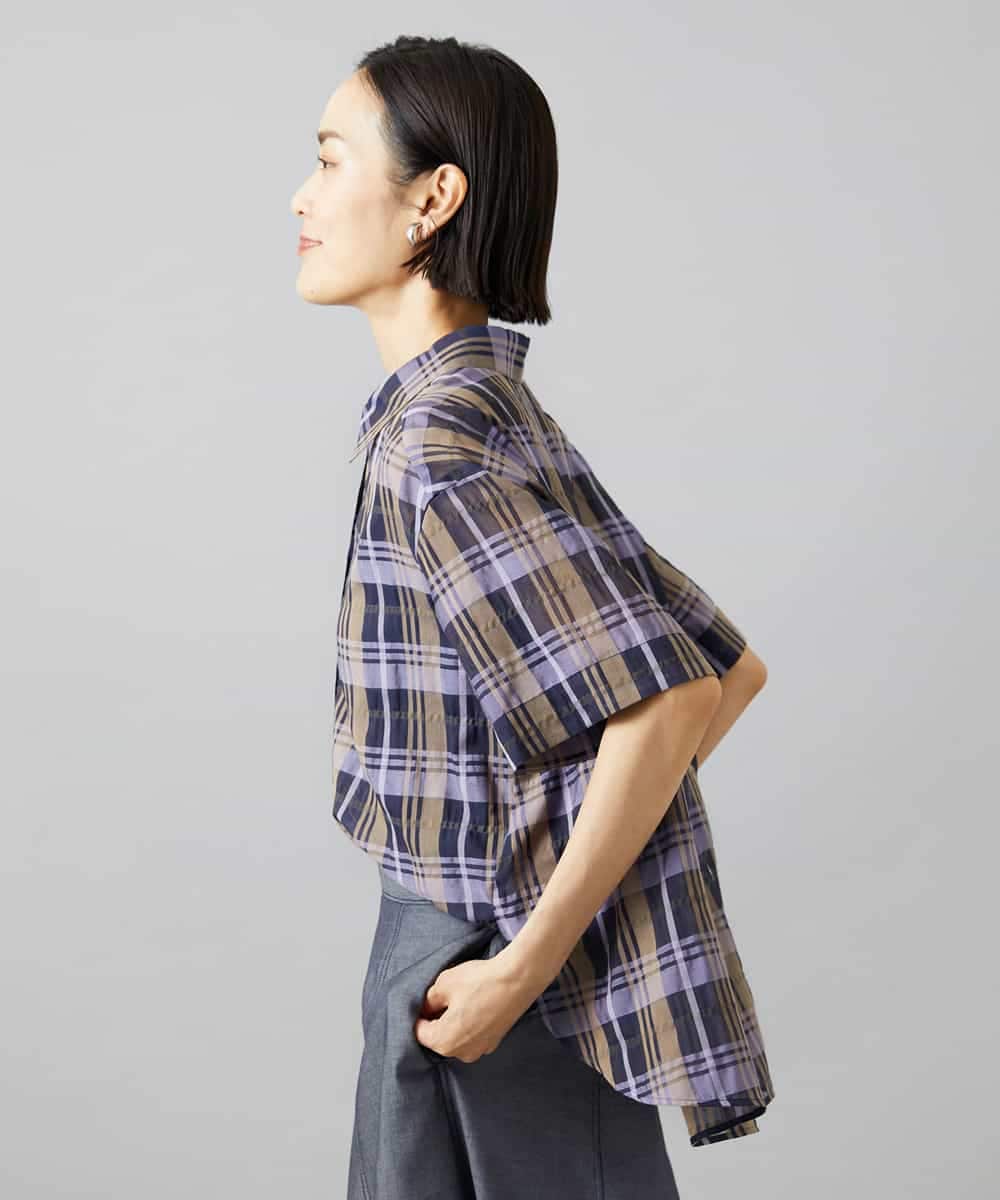 FMBHD06240 MICHEL KLEIN(ミッシェルクラン) シアーチェックシャツ パープル