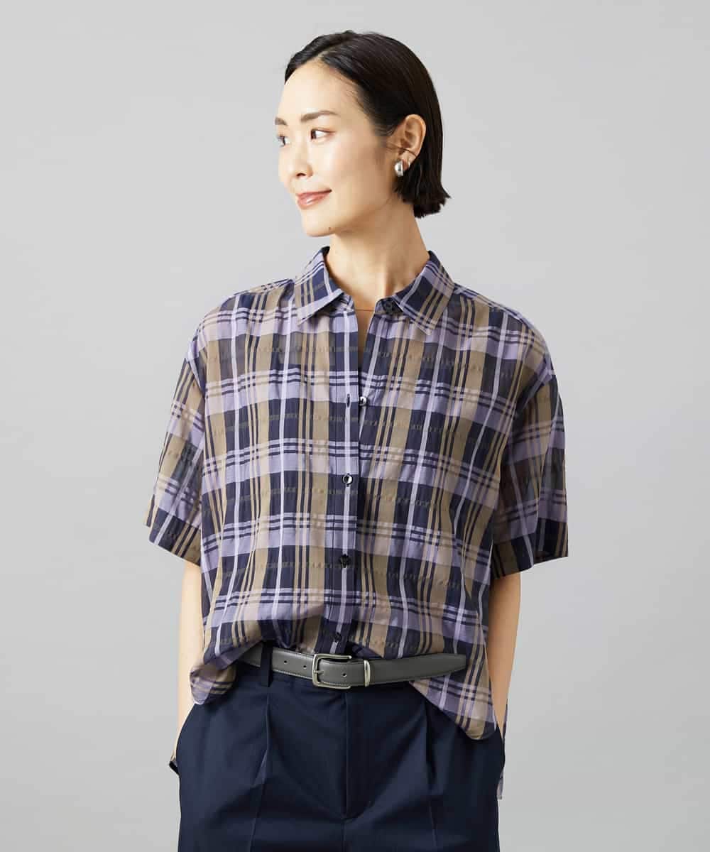FMBHD06240 MICHEL KLEIN(ミッシェルクラン) シアーチェックシャツ パープル