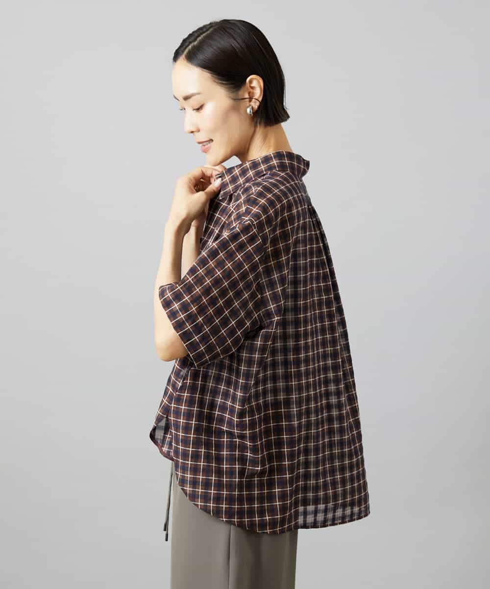 FMBHD06240 MICHEL KLEIN(ミッシェルクラン) シアーチェックシャツ パープル