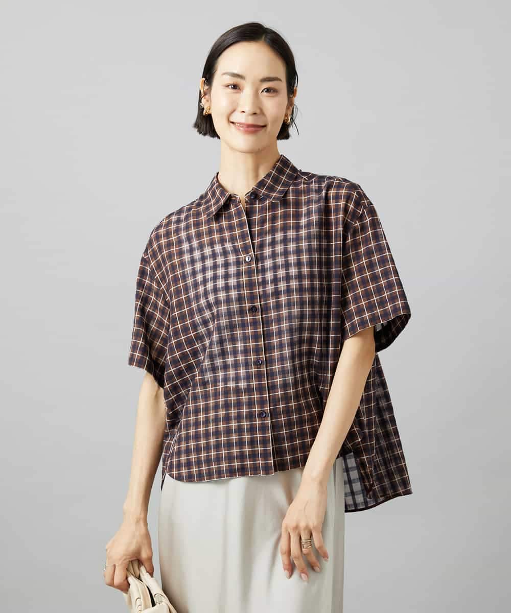 FMBHD06240 MICHEL KLEIN(ミッシェルクラン) シアーチェックシャツ パープル