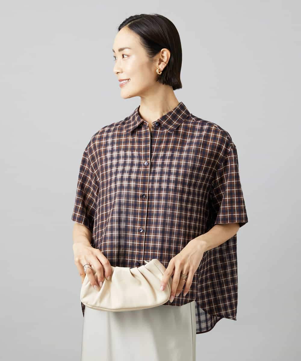 FMBHD06240 MICHEL KLEIN(ミッシェルクラン) シアーチェックシャツ パープル