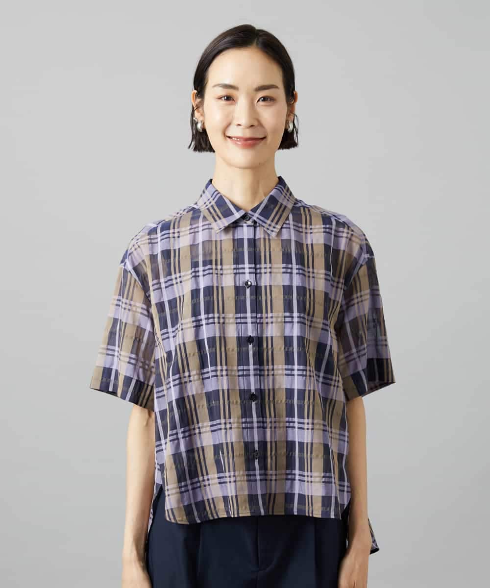 FMBHD06240 MICHEL KLEIN(ミッシェルクラン) シアーチェックシャツ パープル