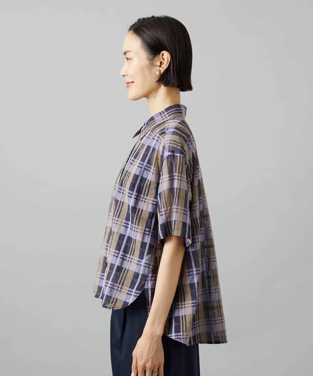 FMBHD06240 MICHEL KLEIN(ミッシェルクラン) シアーチェックシャツ パープル