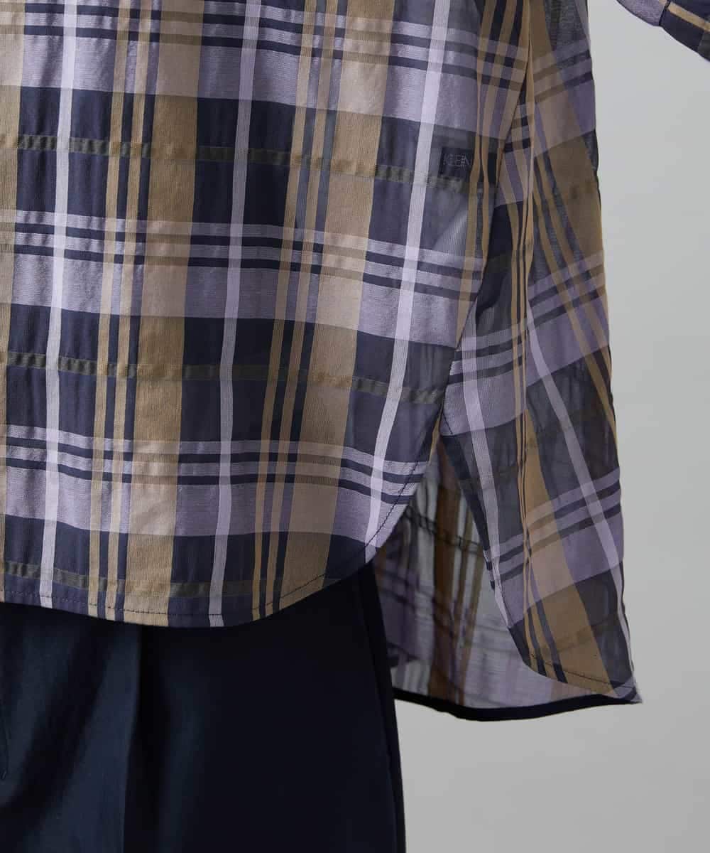 FMBHD06240 MICHEL KLEIN(ミッシェルクラン) シアーチェックシャツ パープル