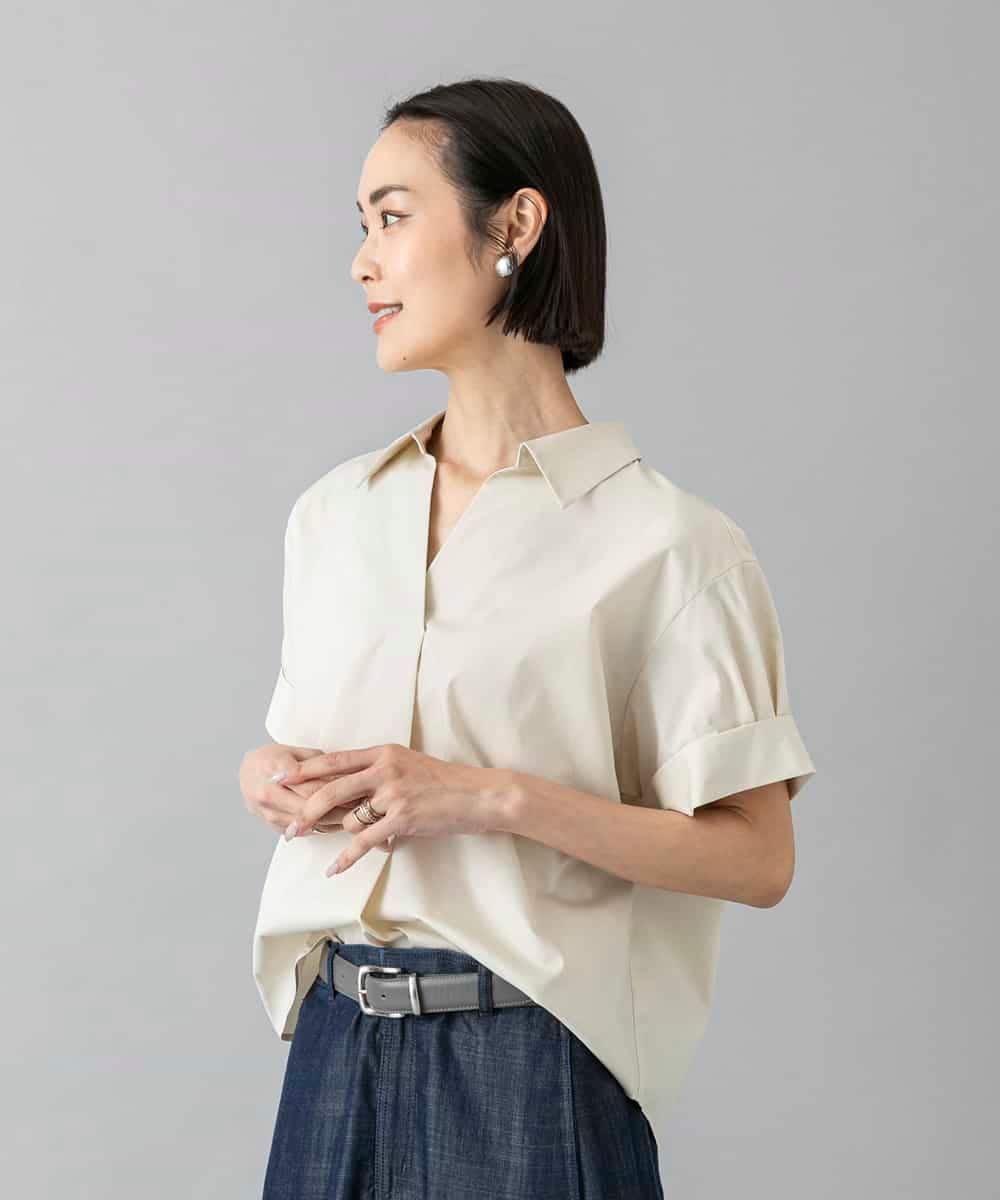 FMBHD16230 MICHEL KLEIN(ミッシェルクラン) スキッパーシャツブラウス ベージュ