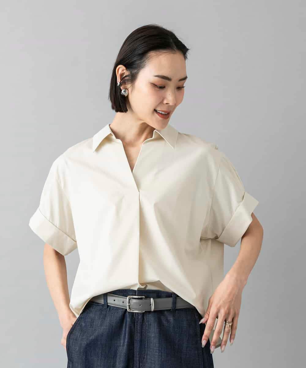 FMBHD16230 MICHEL KLEIN(ミッシェルクラン) スキッパーシャツブラウス ベージュ