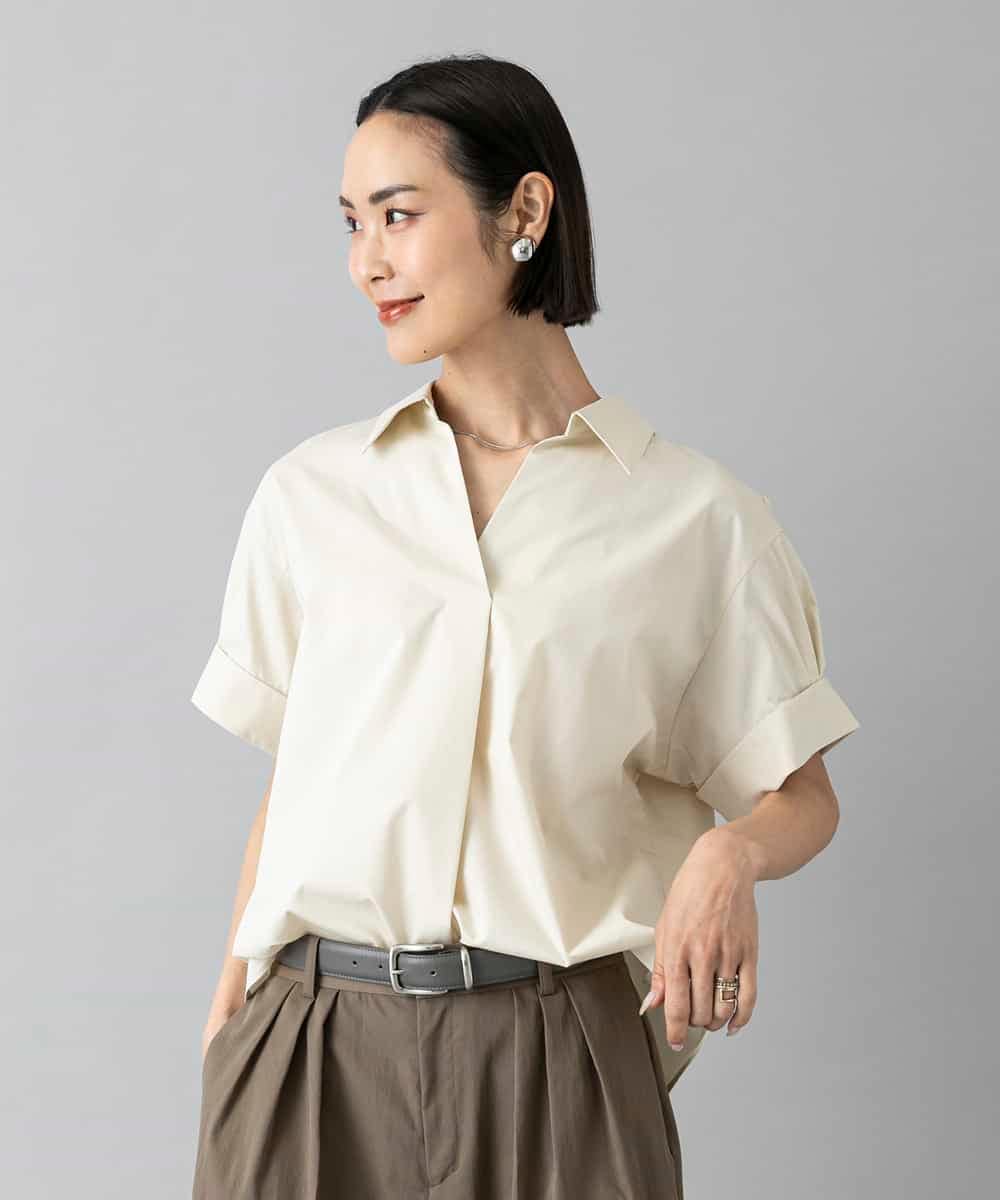 FMBHD16230 MICHEL KLEIN(ミッシェルクラン) スキッパーシャツブラウス ベージュ