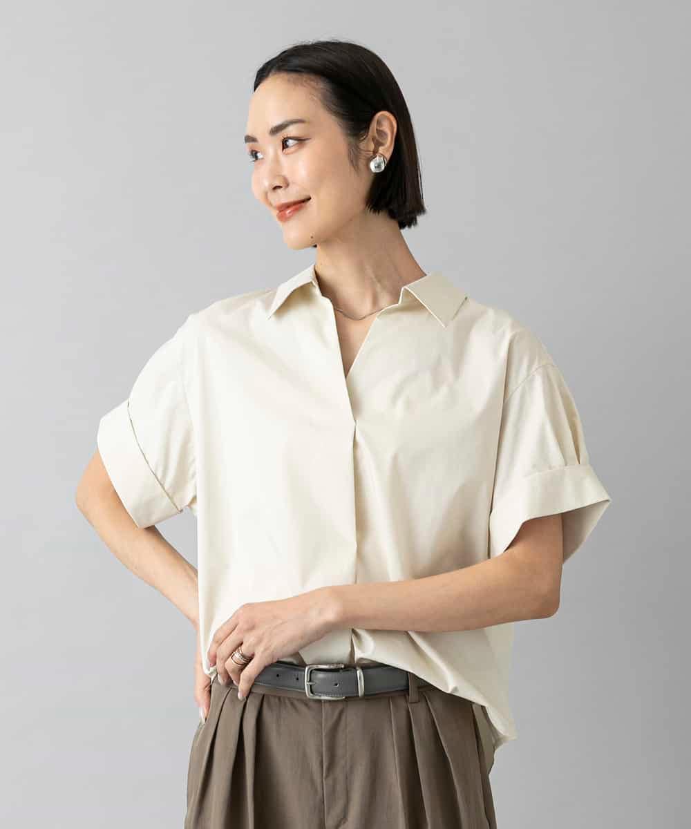 FMBHD16230 MICHEL KLEIN(ミッシェルクラン) スキッパーシャツブラウス ベージュ