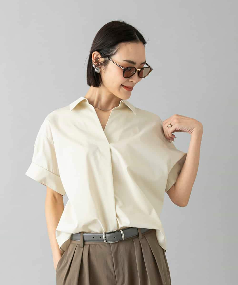 FMBHD16230 MICHEL KLEIN(ミッシェルクラン) スキッパーシャツブラウス ベージュ