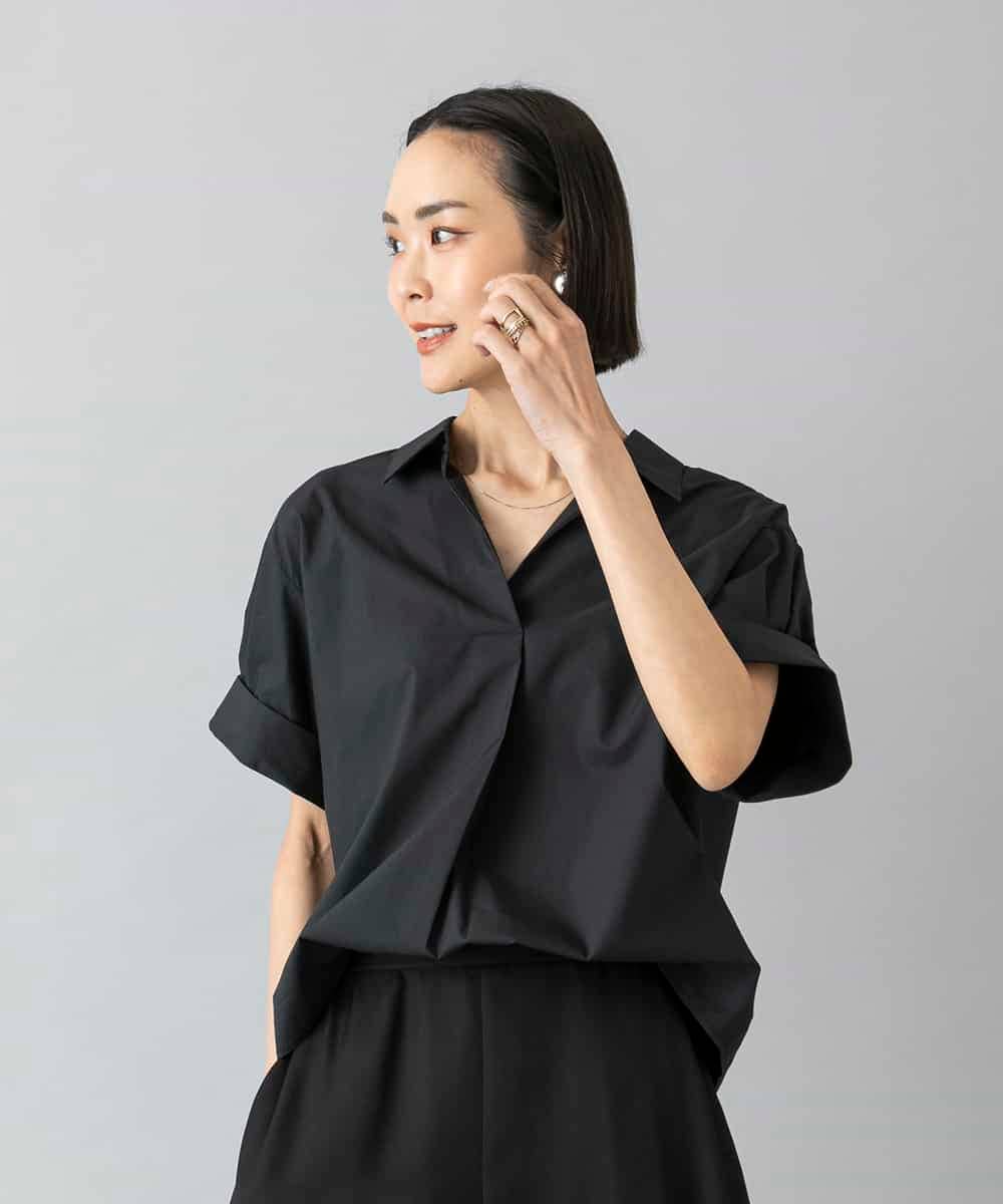 FMBHD16230 MICHEL KLEIN(ミッシェルクラン) スキッパーシャツブラウス ブラック
