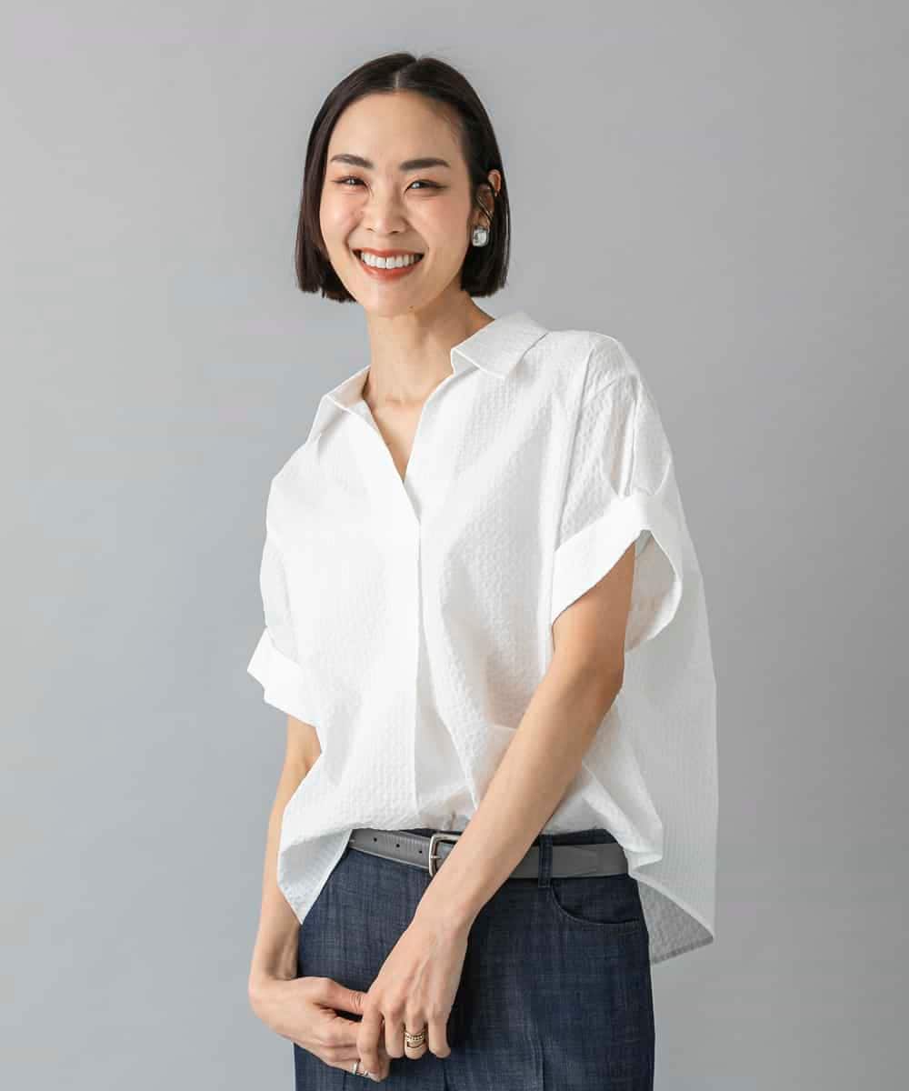 FMBHD17230 MICHEL KLEIN サッカースキッパーシャツブラウス