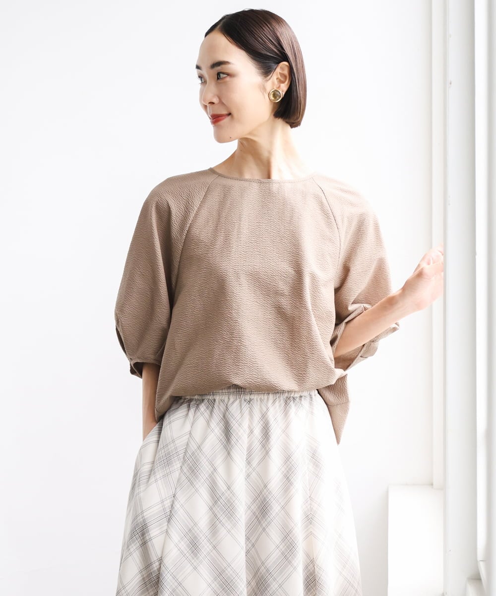 FMBID09230 MICHEL KLEIN(ミッシェルクラン) パフスリーブブラウス ライトブルー