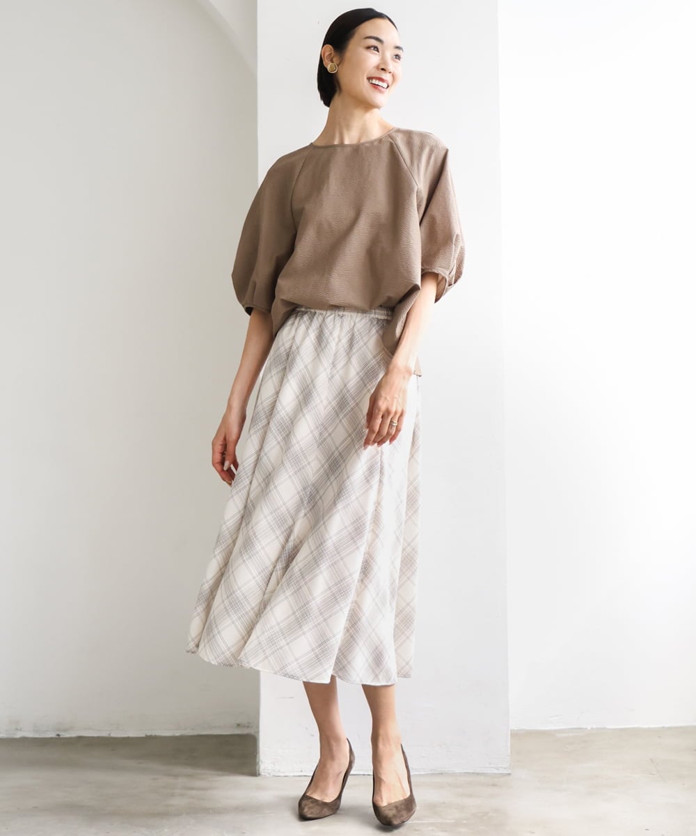 FMBID09230 MICHEL KLEIN(ミッシェルクラン) パフスリーブブラウス ライトブルー
