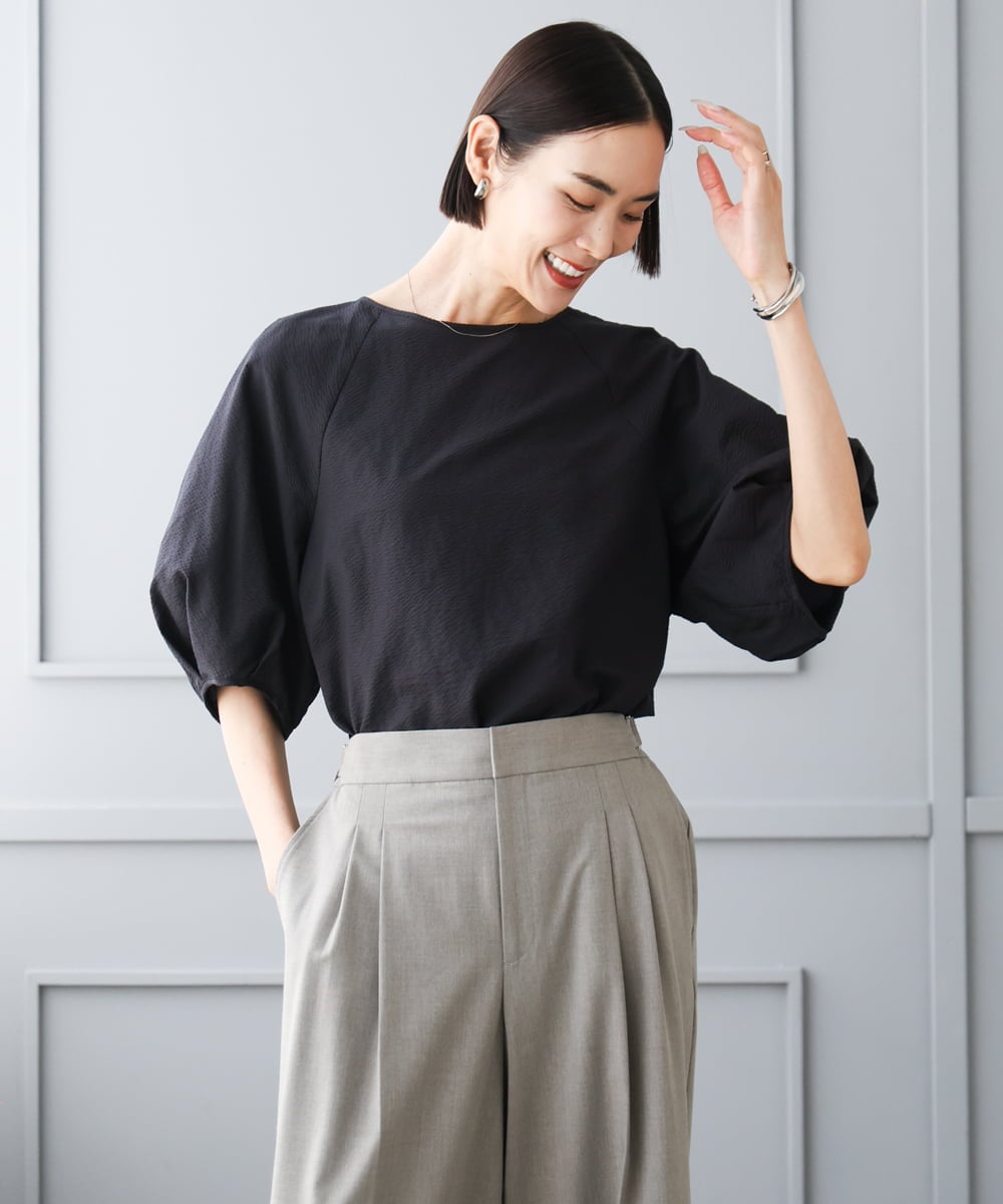 FMBID09230 MICHEL KLEIN(ミッシェルクラン) パフスリーブブラウス ライトブルー