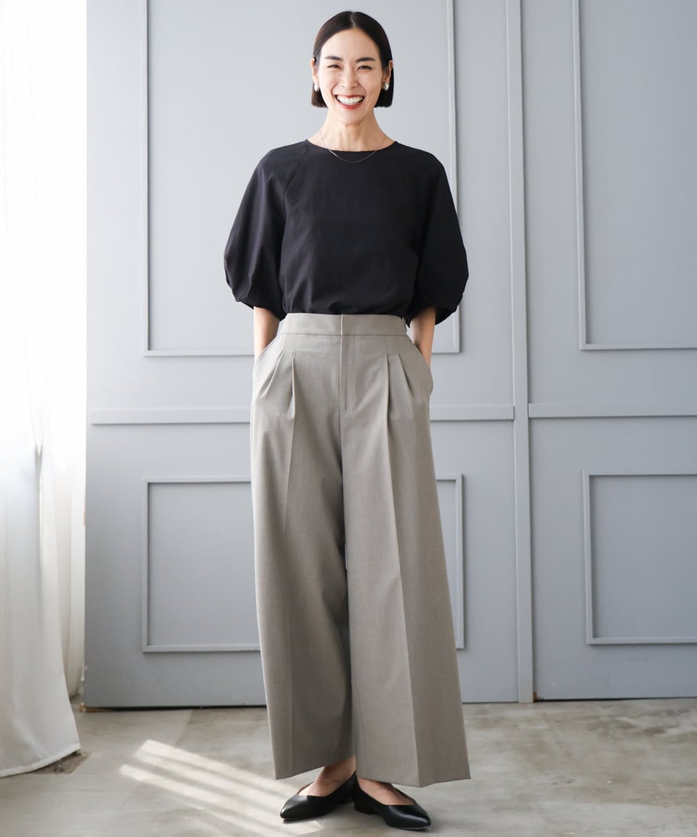 FMBID09230 MICHEL KLEIN(ミッシェルクラン) パフスリーブブラウス ライトブルー