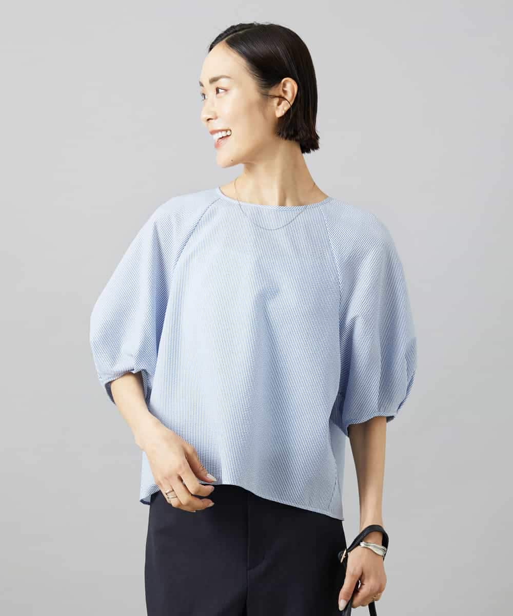 FMBID09230 MICHEL KLEIN(ミッシェルクラン) パフスリーブブラウス ライトブルー