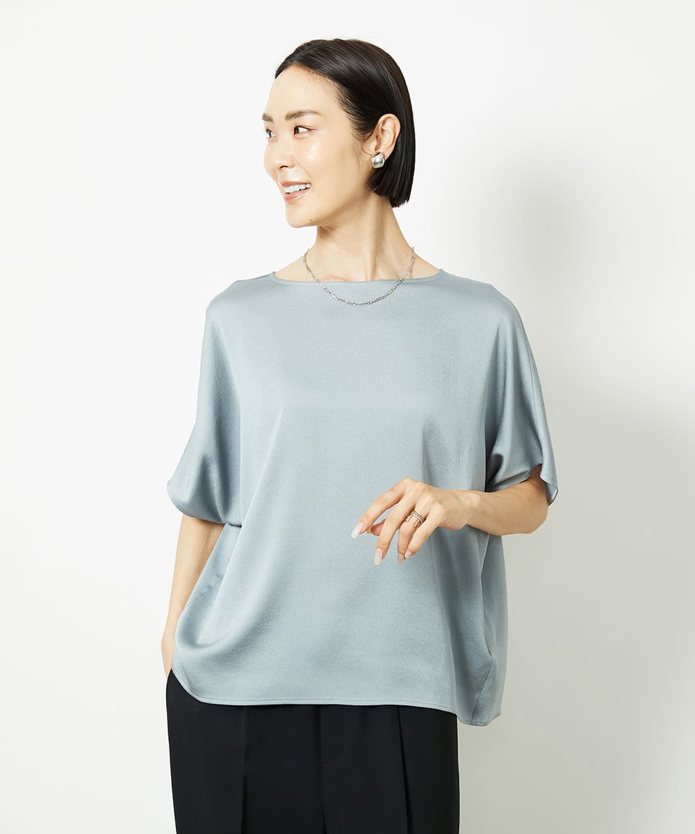 FMBJA02170 MICHEL KLEIN(ミッシェルクラン) [セットアップ対応]サテンオーバーブラウス ブラック