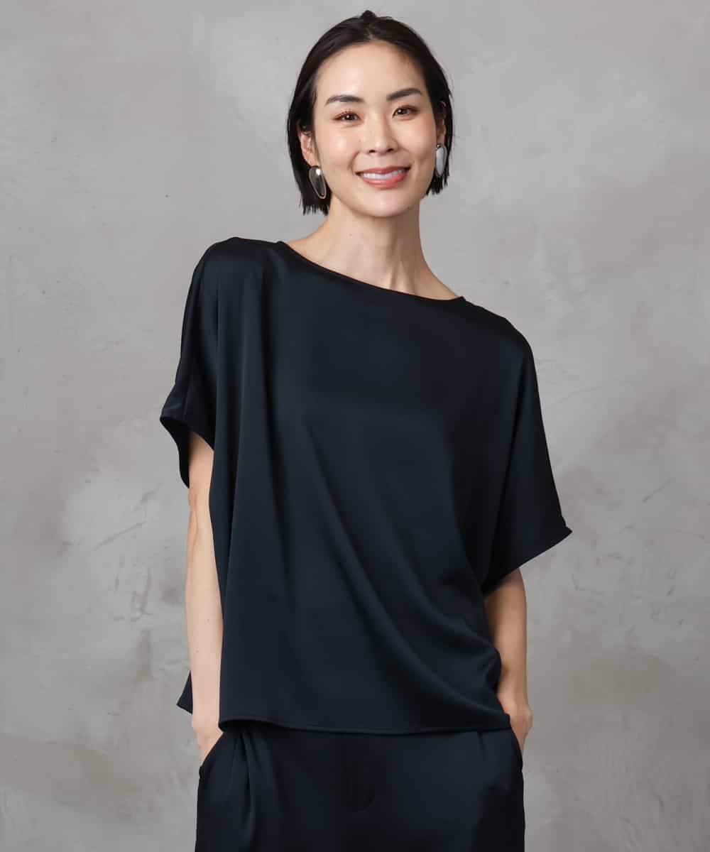 FMBJA02170 MICHEL KLEIN(ミッシェルクラン) [セットアップ対応]サテンオーバーブラウス ブラック