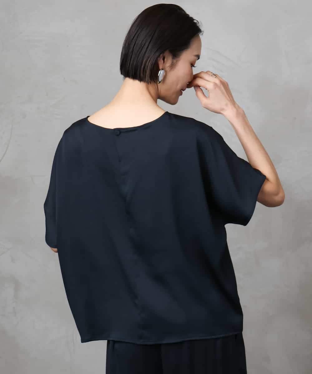 FMBJA02170 MICHEL KLEIN(ミッシェルクラン) [セットアップ対応]サテンオーバーブラウス ブラック