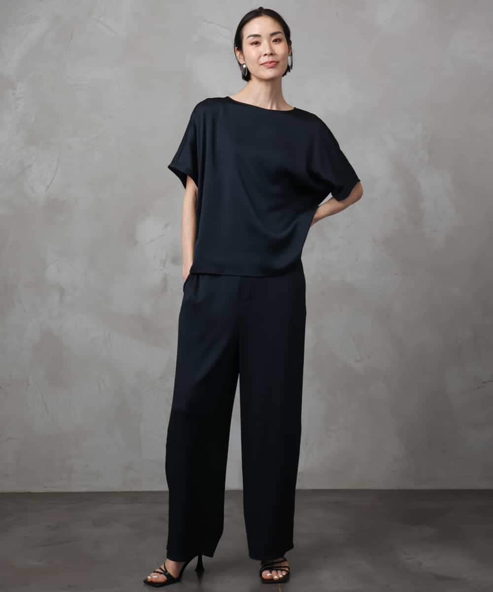 FMBJA02170 MICHEL KLEIN(ミッシェルクラン) [セットアップ対応]サテンオーバーブラウス ブラック