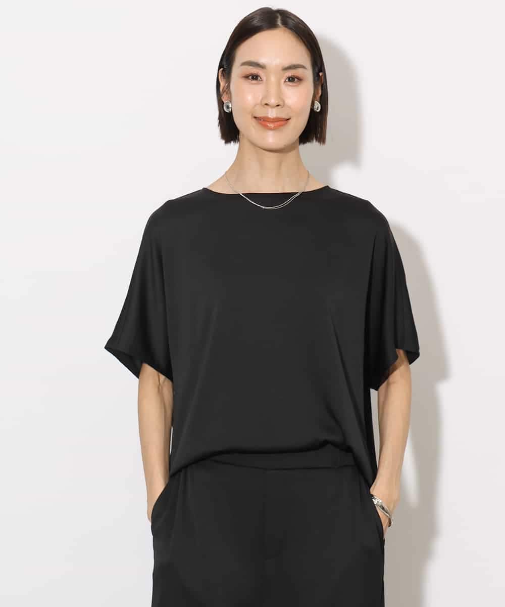 FMBJA02170 MICHEL KLEIN(ミッシェルクラン) [セットアップ対応]サテンオーバーブラウス ブラック