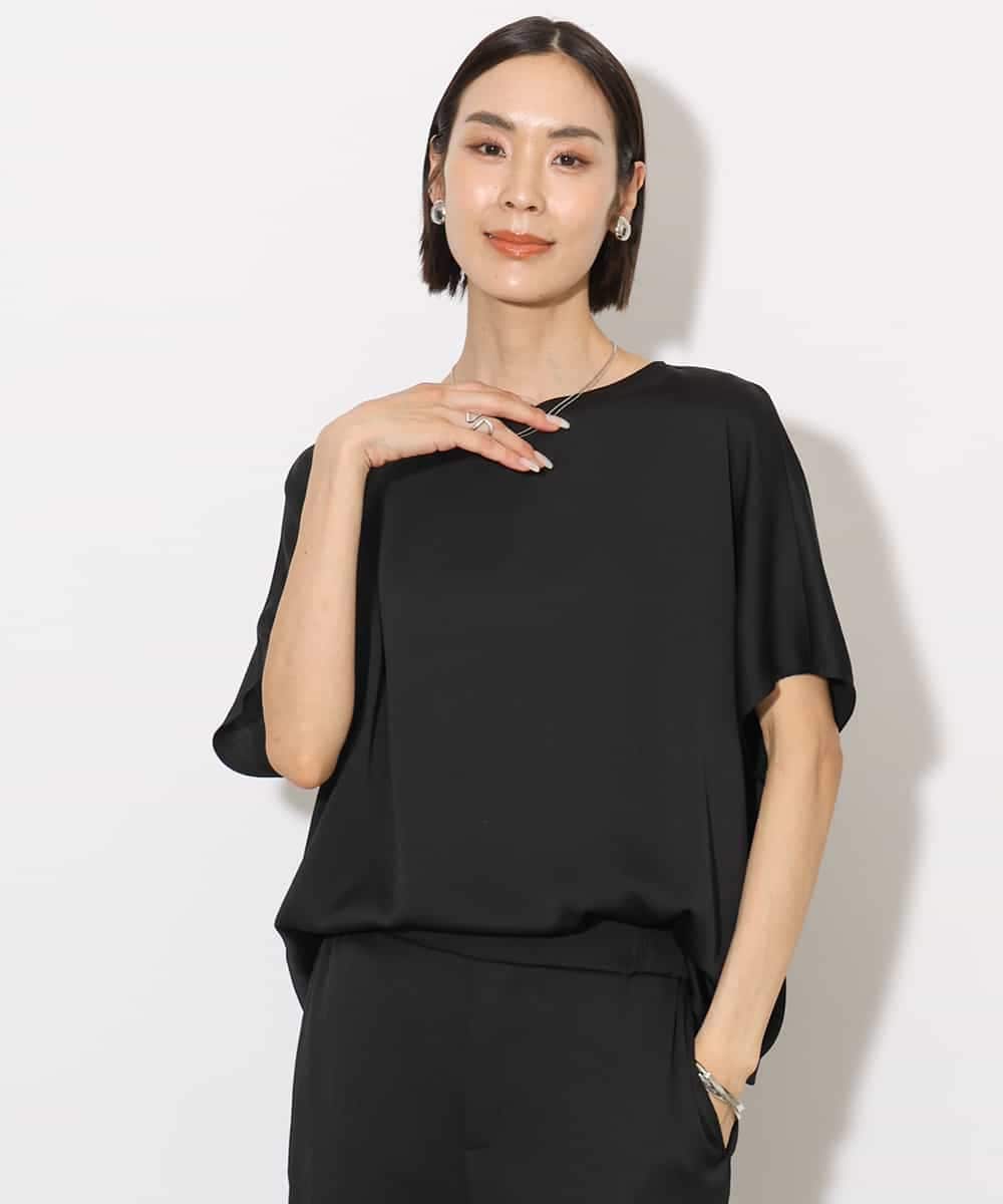 FMBJA02170 MICHEL KLEIN(ミッシェルクラン) [セットアップ対応]サテンオーバーブラウス ブラック