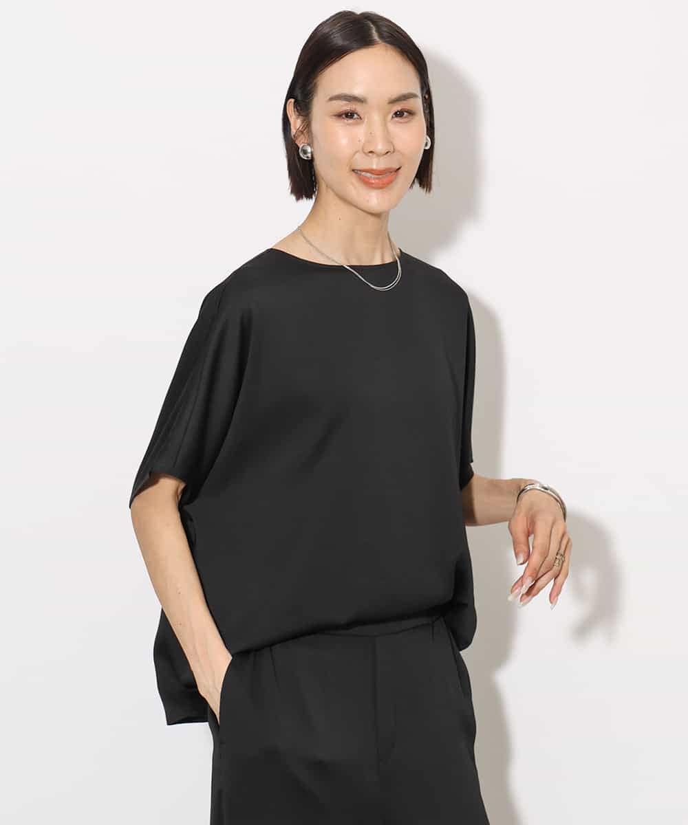 FMBJA02170 MICHEL KLEIN(ミッシェルクラン) [セットアップ対応]サテンオーバーブラウス ブラック