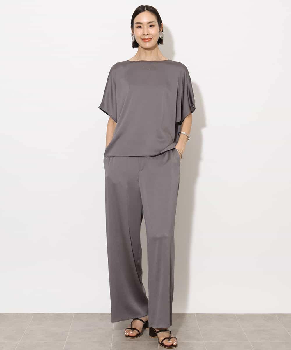 FMBJA02170 MICHEL KLEIN(ミッシェルクラン) [セットアップ対応]サテンオーバーブラウス ブラック