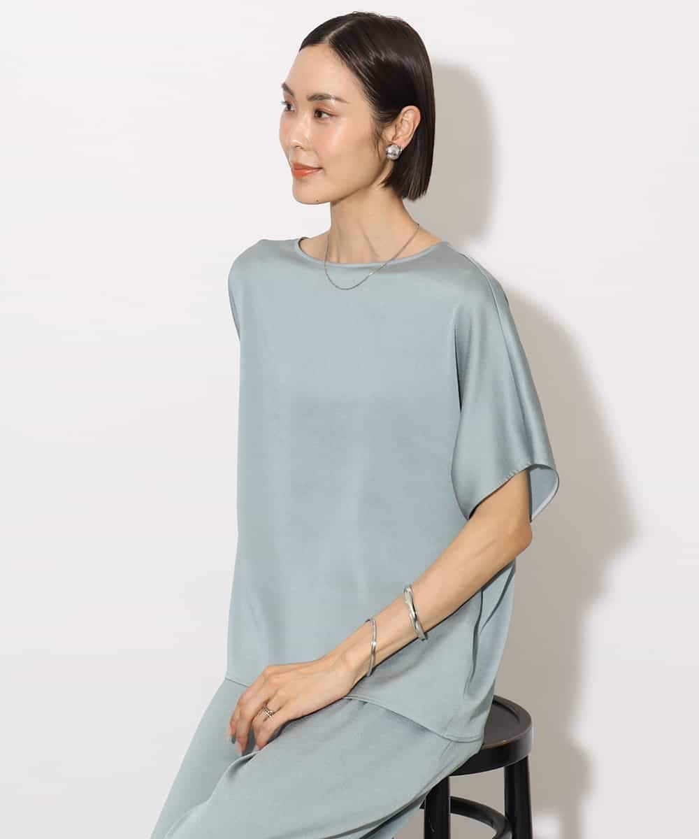 FMBJA02170 MICHEL KLEIN(ミッシェルクラン) [セットアップ対応]サテンオーバーブラウス ブラック