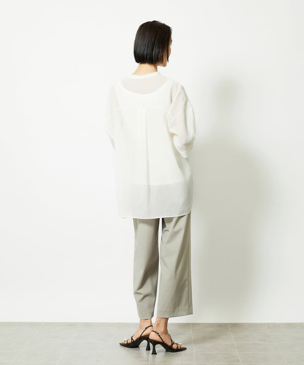 FMBJA03200 MICHEL KLEIN(ミッシェルクラン) バンドカラーシアーブラウス ブルー