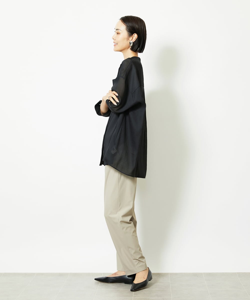 FMBJA03200 MICHEL KLEIN(ミッシェルクラン) バンドカラーシアーブラウス ブルー
