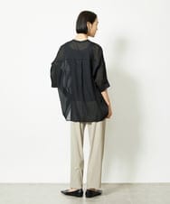 FMBJA03200 MICHEL KLEIN(ミッシェルクラン) バンドカラーシアーブラウス ブルー