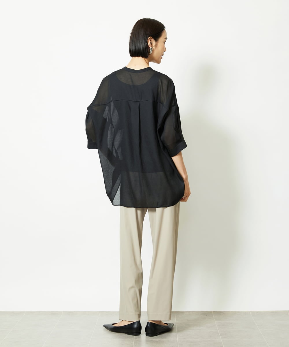 FMBJA03200 MICHEL KLEIN(ミッシェルクラン) バンドカラーシアーブラウス ブルー